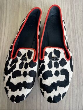 Giuseppe Zanotti Black and White Leopard-Print Flats with Red Trim